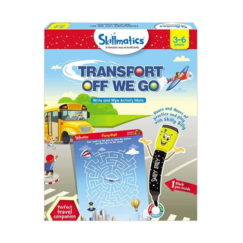 Skillmatics, Transport Off We Go, 3-6 Years, Reusable Activity Mats with Dry Erase Marker, Travel Toy & Learning Tool, SKILL08TOS