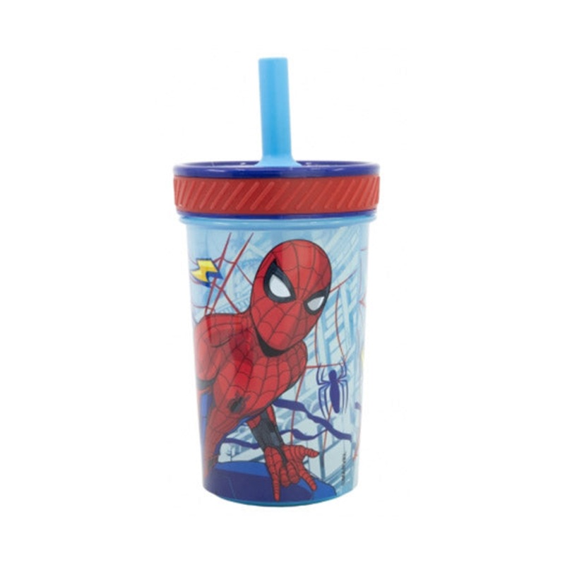 Disney Stor Drop Safe Silicone Straw PP Tumbler 370ml Spiderman Dimension – 74787