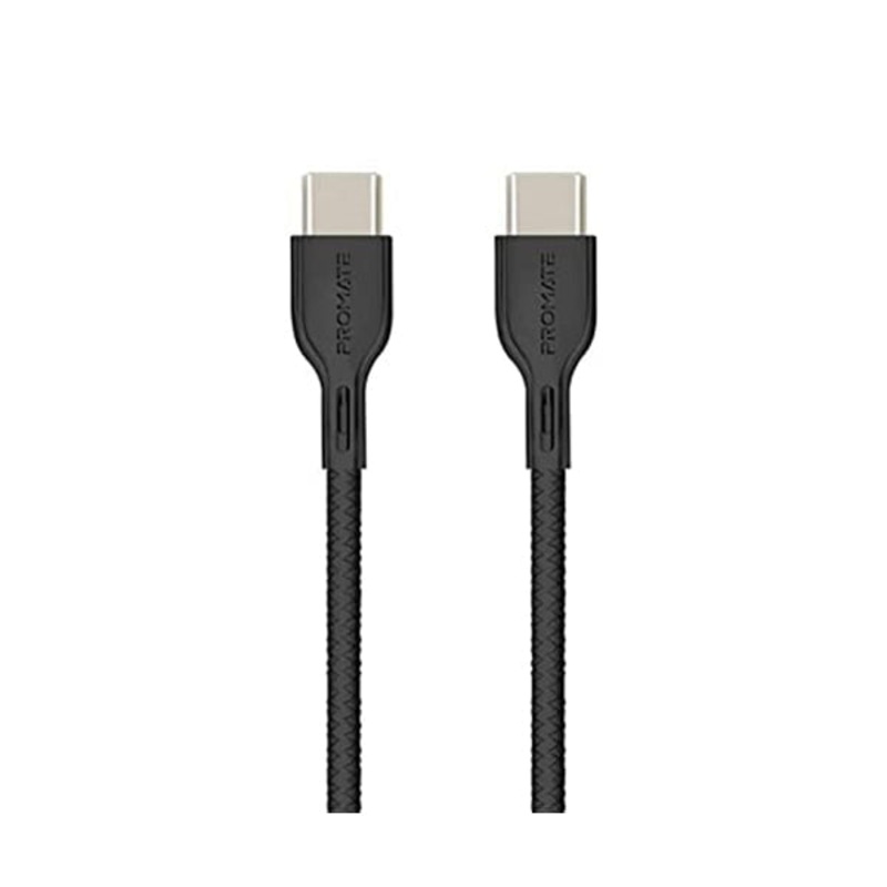 Promate 2-Meter PowerBeam-CC2 USB Type C Cable, Ultra-Fast 3A USB Type-C Male to USB Type-C, Sync/Fast Charger, with 60W Power Delivery