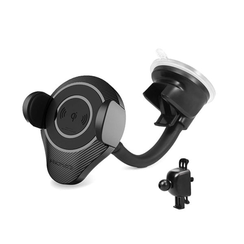 Promate AlphaMount Qi Wireless Car Charger Mount, 10W Qi Certified Fast Charging Car Phone Anti- Slip Holder with Dashboard Windshield Air Vent Mount