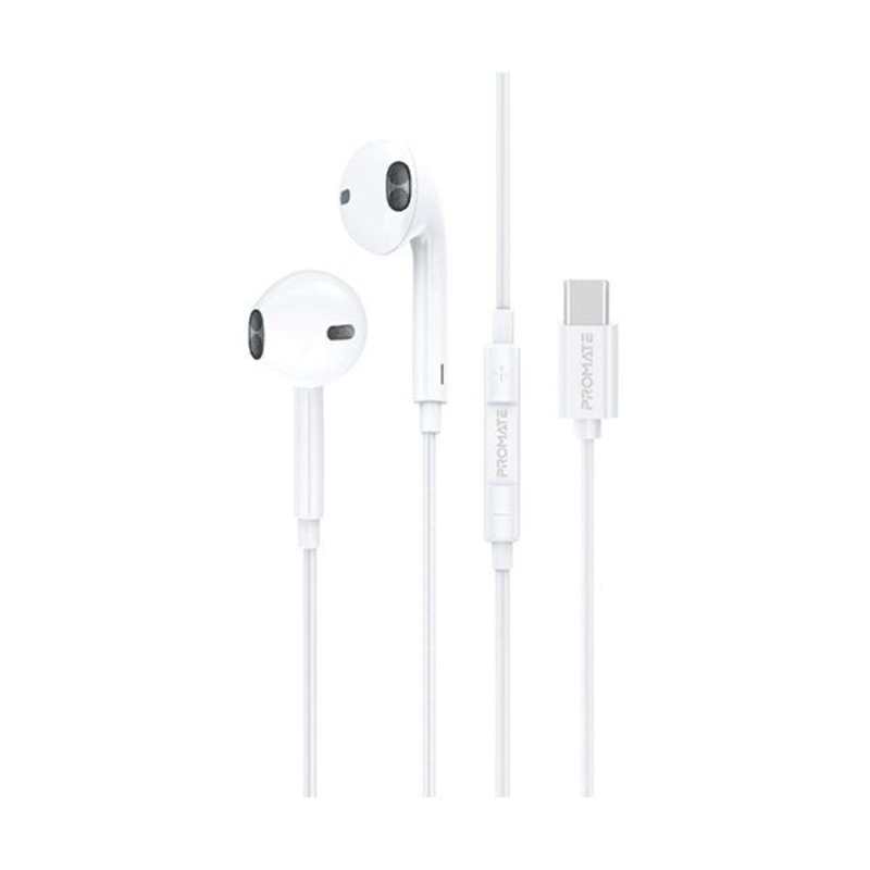 Promate, GearPodC2 USBC Earphones, Premium HD Sound USB Type-C Wired Headphones with Mic, Noise Isolation, AntiTangle Cable and InLine Volume Control for iPad Pro, iPad Mini, Galaxy S21 Plus