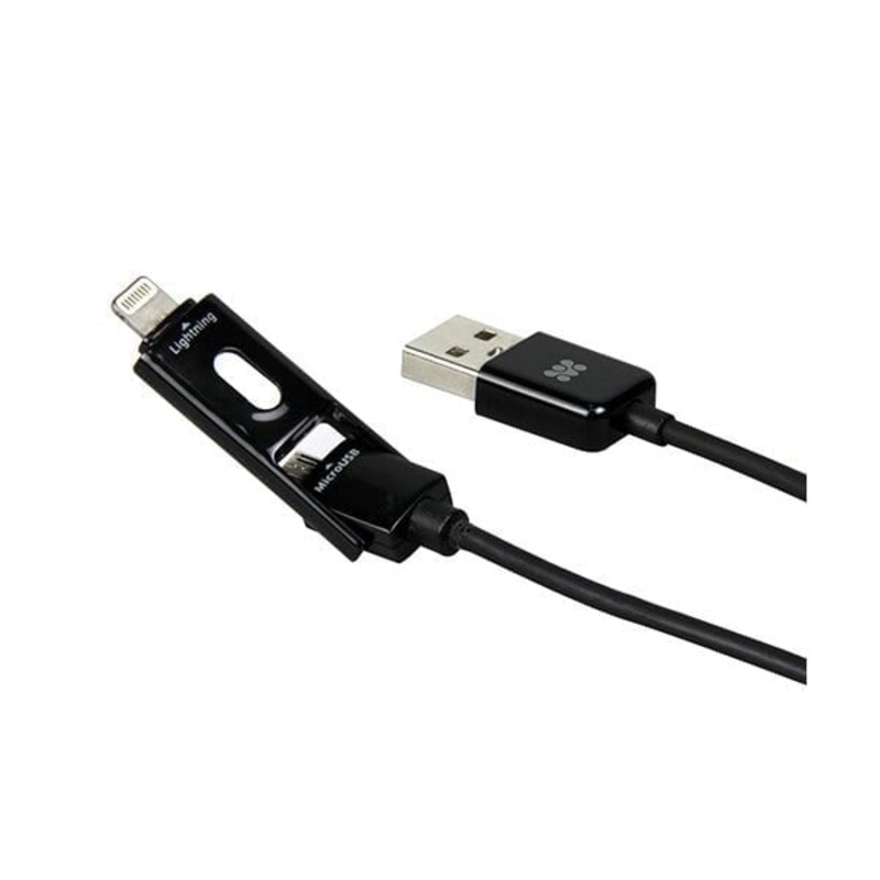 Promate LinkMate.Duo Mobile Phone Cable USB A Micro-USB B/Lightning Black 1 m – Mobile Phone Cables (ABS Synthetic, 110 mm, 174 mm, 20 mm)