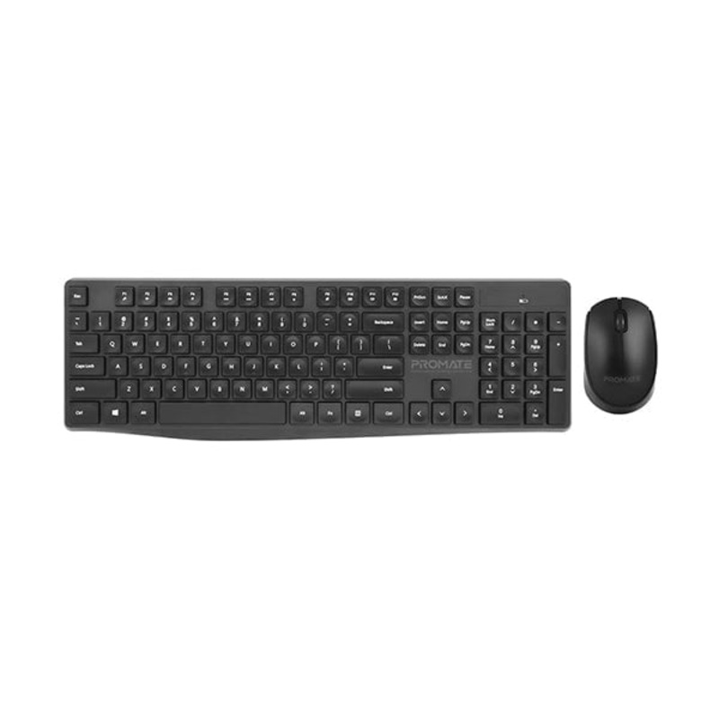 Promate ProCombo-5 Wireless Keyboard and Mouse Combo, Ergonomic Super-Slim 2.4GHz Keyboard and Mouse Set with Nano USB Receiver, 1200 DPI, and Auto Sleep for Windows, Mac OS, Laptop, PC, AR/EN