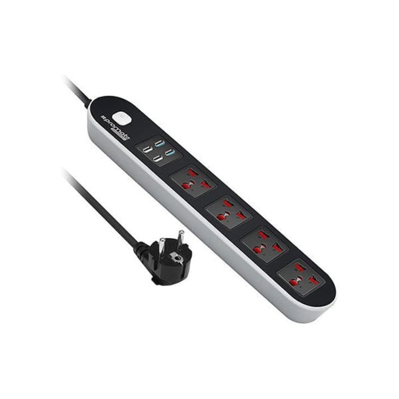 Promate, PowerStrip-1 Power Extension,Smart Surge Protector Power Strip with 4 Outlets and 4 Quick Charge USB Ports with 3 Meter Extension Cord Charging Station for all AC Sockets