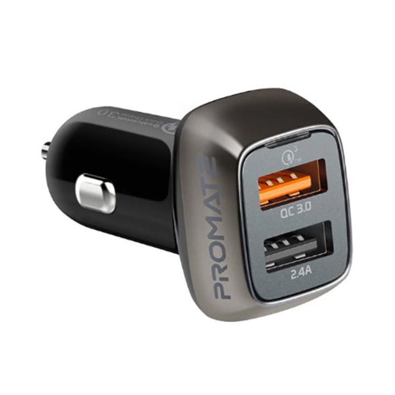 Promate, Scud-C30 30W Fast Charge 3 USB Ports Car Adapter with Qualcomm QC 3.0 Port, 5V/3A USB Type C Port, 2.4A USB Port and Over Current Protection for All USB Ports
