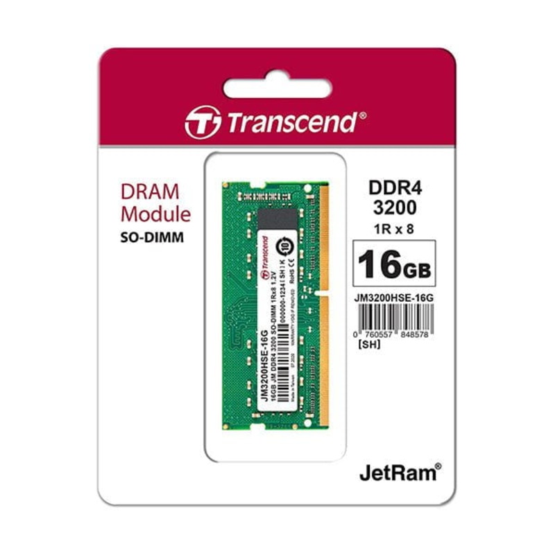 Transcend 16GB JM DDR4 3200 SO-DIMM 2Rx8 1Gx8 CL22 1.2V (JM3200HSB-16G) Laptop