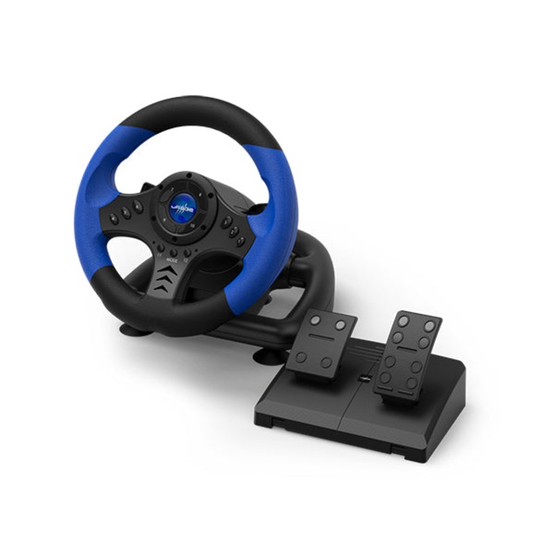 uRage GripZ 500 Gaming Racing Wheel, PC, Rubber Coated Grips, Dual Vibration, Pedal Unit