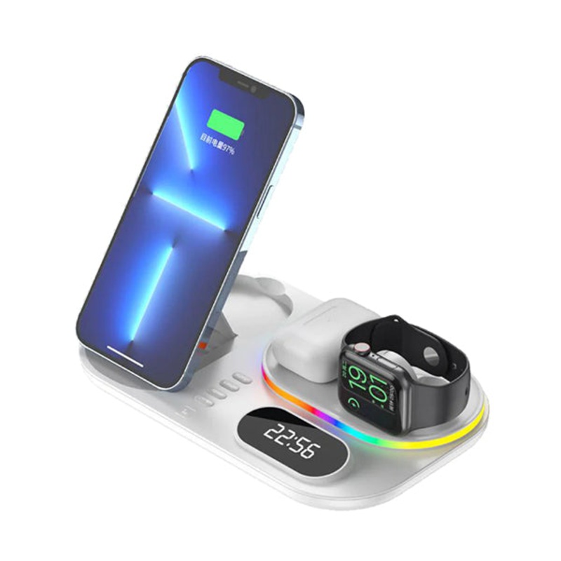 Moxom 4 in 1 Wireless Charging Station 25W Max, Smart Watch Charger, TWS Case Wireless Charging, LCD Clock LED Light, Type-C, USB Port, MX-ST08