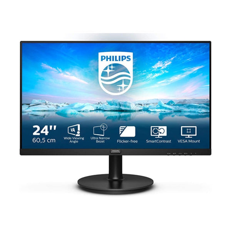 Philips 241V8LA- 24 Inch FHD Monitor, 75Hz, 4ms, VA, Speakers LowBlue, Flickerfree (1920 x 1080, 250 cd/m, HDMI/VGA)