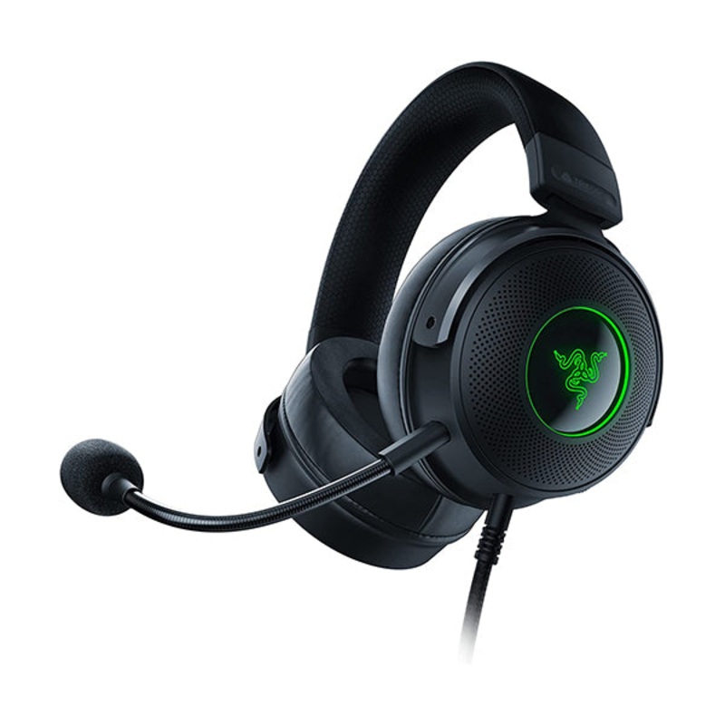 Razer Kraken V3 Wired USB Gaming Headset: Triforce Titanium 50mm Drivers – THX Spatial Audio – Chroma RGB Lighting – Hybrid Fabric & Leatherette Memory Foam Cushions – Detachable HyperClear Mic – RZ04-03770200-R3M1