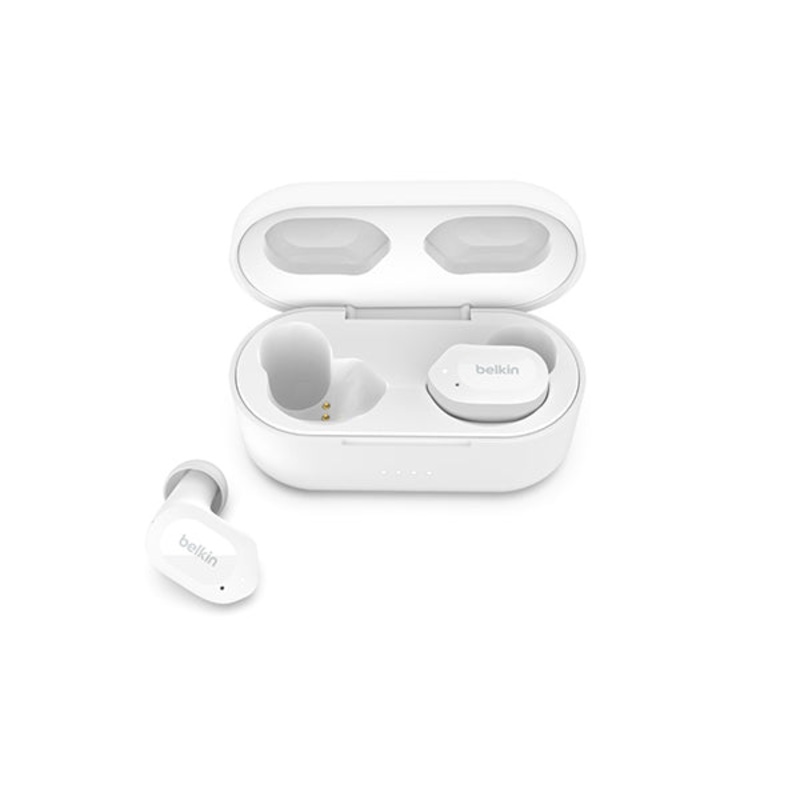 Belkin, AUC005BTWH Sound form Play Full Wireless Earphones, Bluetooth 5.2, 6mm Driver, 4 Microphone Call Technology, Call Noise Reduction, Up to 38 Hours Music Playback, Splashproof, IPX5