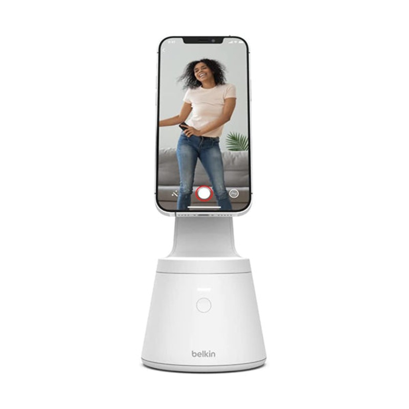 Belkin, MMA001BTWH Magnetic Phone Mount with Face Tracking for iphone 13/12, 360 degree auto rotation by tracking face movement, Power by 3 AA batteries