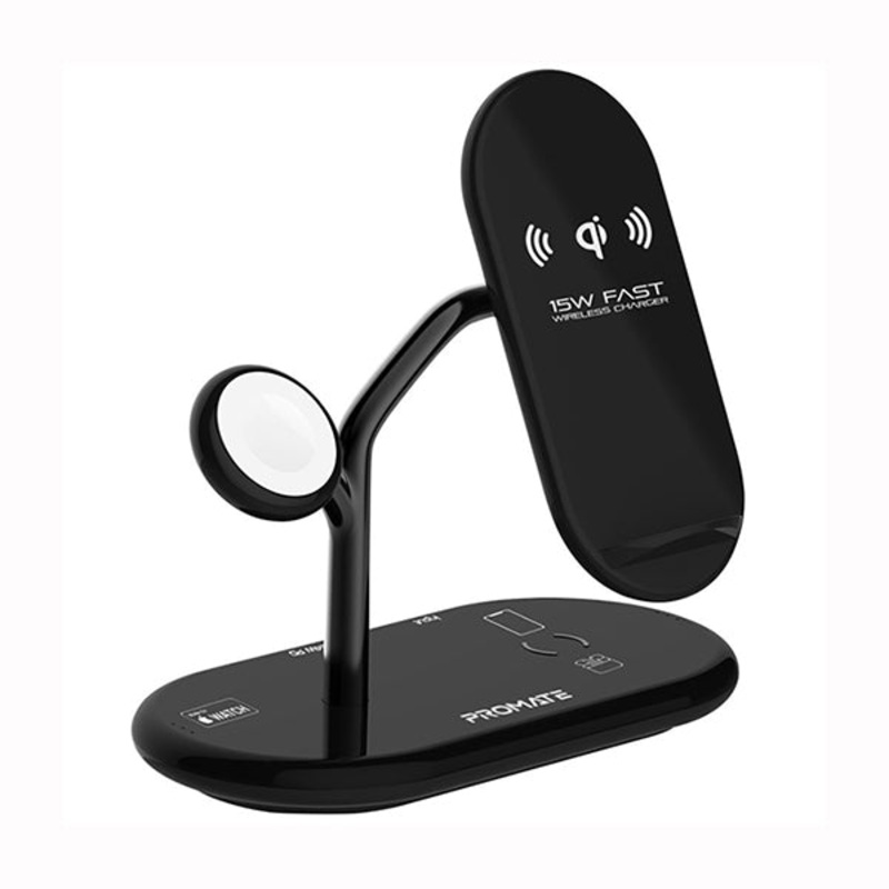 Promate Bonsai Wireless Charging Station, 4-in-1 Charging Dock with 5W Magnetic MFi Apple Watch Charger