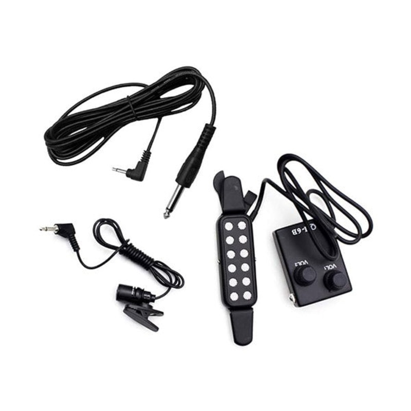 QH-6B 12-Hole Magnetic Sound Hole Guitar Pickup Transducer Kit with Volume Controller Lapel Tie Clip Microphone Audio Cable for 38/39/40/41 Acoustic Guitar