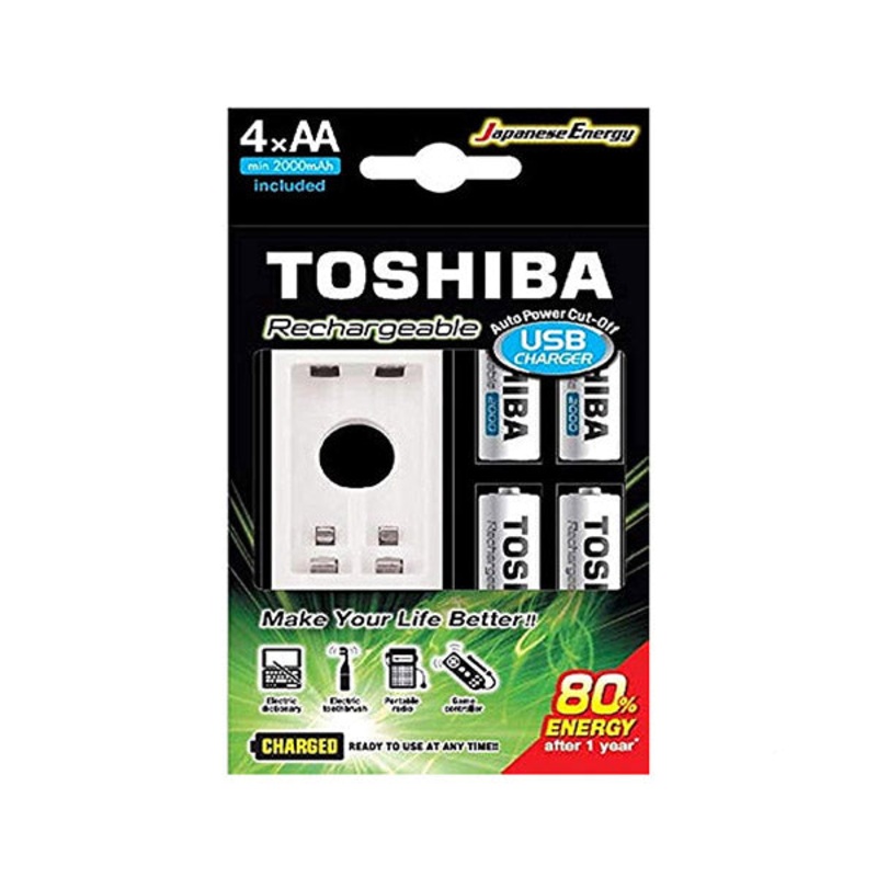 Toshiba 2000mAh Rechargeable Battery + AA 4 Pieces BP-4C