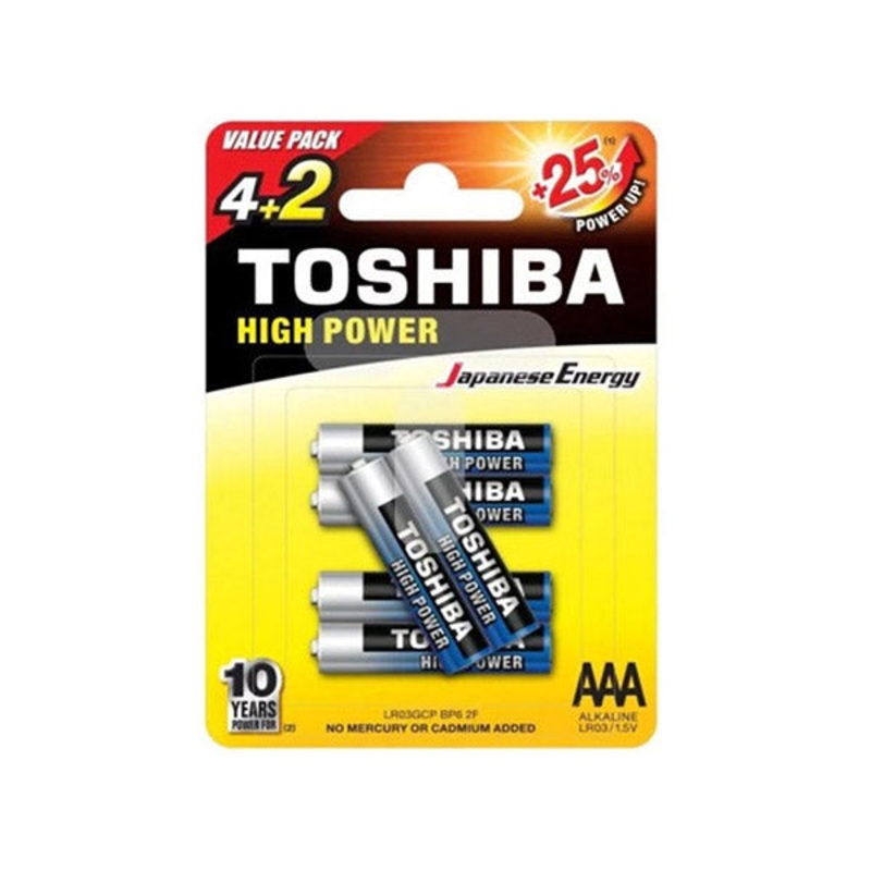 Toshiba Size AAA High Power Alkaline Batteries 1.5V 4+2 Pieces LR03