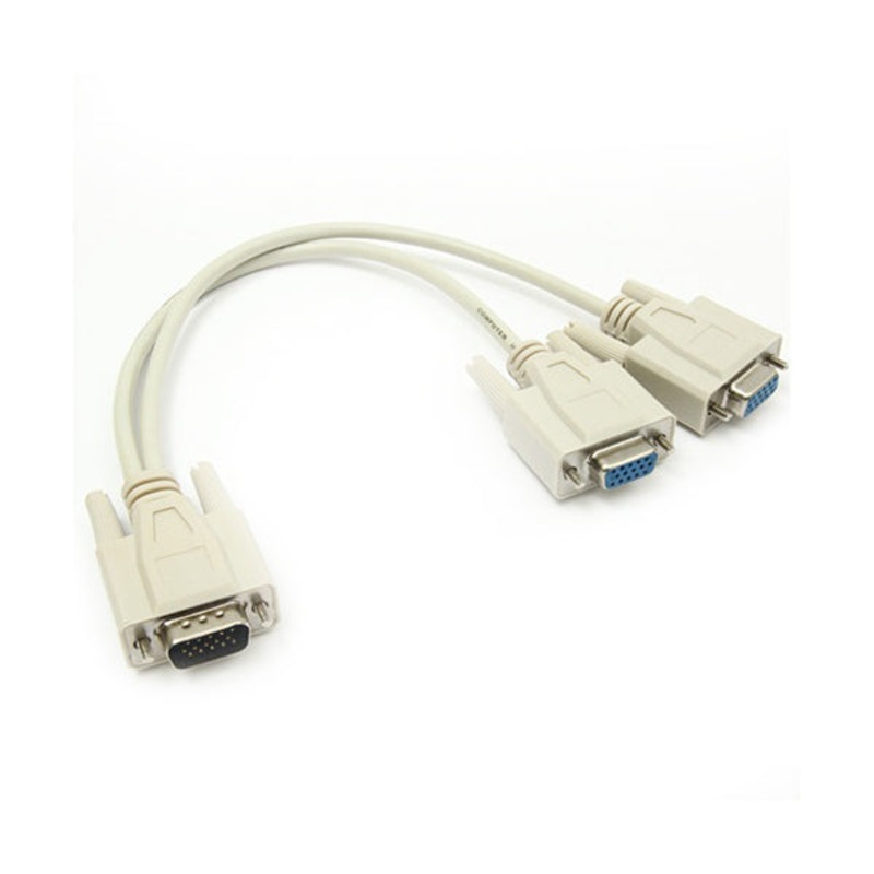Conqueror VGA Cable Single to Double Splitter 1 Male to 2 Male Splitter Grey – C91
