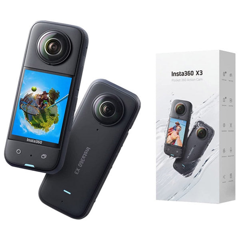 Insta360 X3 – Waterproof 360 Action Camera with 1/2 48MP Sensors, 5.7K 360 Active HDR Video, 72MP 360 Photo, 4K Single-Lens, 60fps Me Mode, Stabilization, 2.29 Touchscreen, AI Editing, Live Stream