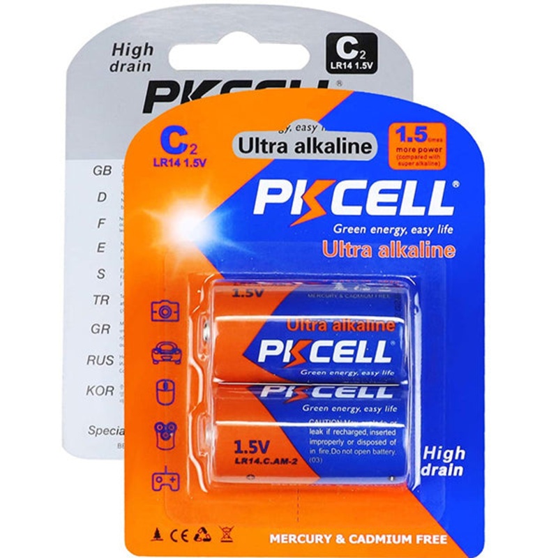 PKcell Size C Alkaline Battery 1.5 Volt Pack of 2 for Household Items, Electronic Products LR14 – C