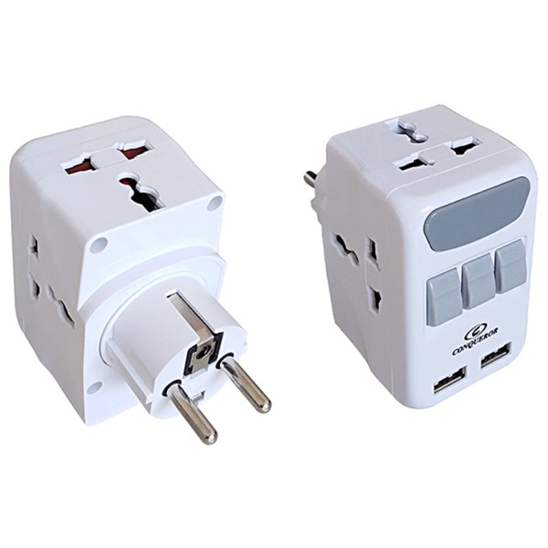 Conqueror 3 Plug 2 USB Adapter Wall Tap Multiple Charging Station Overvoltage Protection – G156B