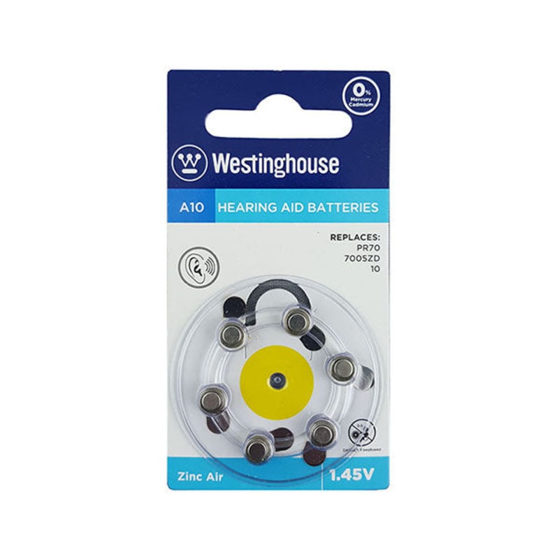 Westinghouse A10 Hearing Aid Battery 1.45 Volt Pack of 6
