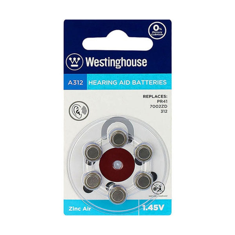 Westinghouse A312 Hearing Aid Battery 1.45 Volt Pack of 6