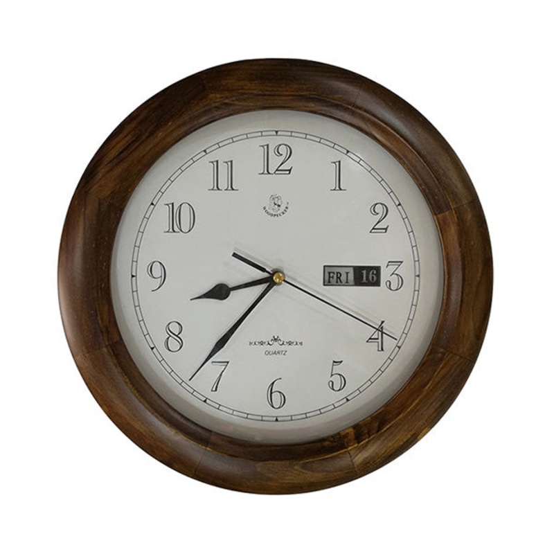 Woodpecker Quartz Analog Round Wall Clock with Calendar 28cm Diameter – 7288
