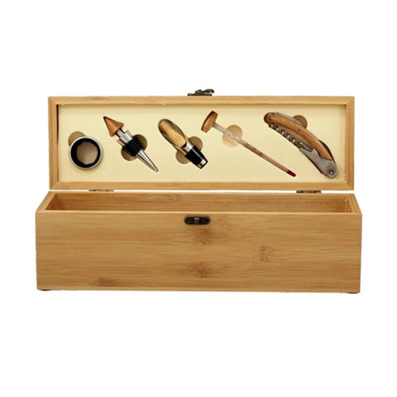Bamboo Wine Box with 5 Wine Accessories Set – 12975