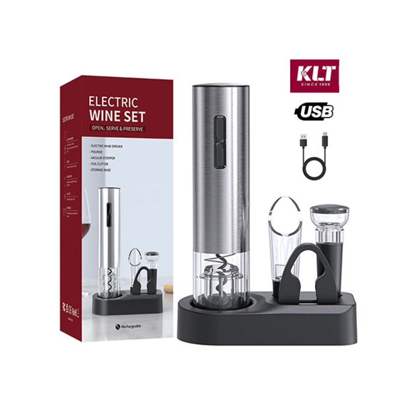 KLT Rechargeable Stainless Electric Wine Opener Set KP3-362003 – 13024