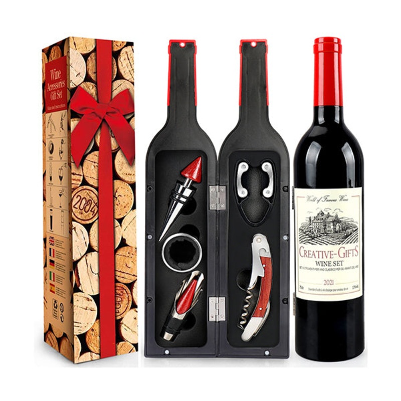 Wine Bottle Shaped With 5 Pieces Accessories Gift Set – 10403