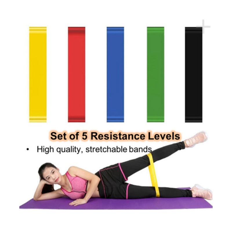 Hip Resistance Band Set of 5|Black|Blue|Green|Red|Yellow|Brand New