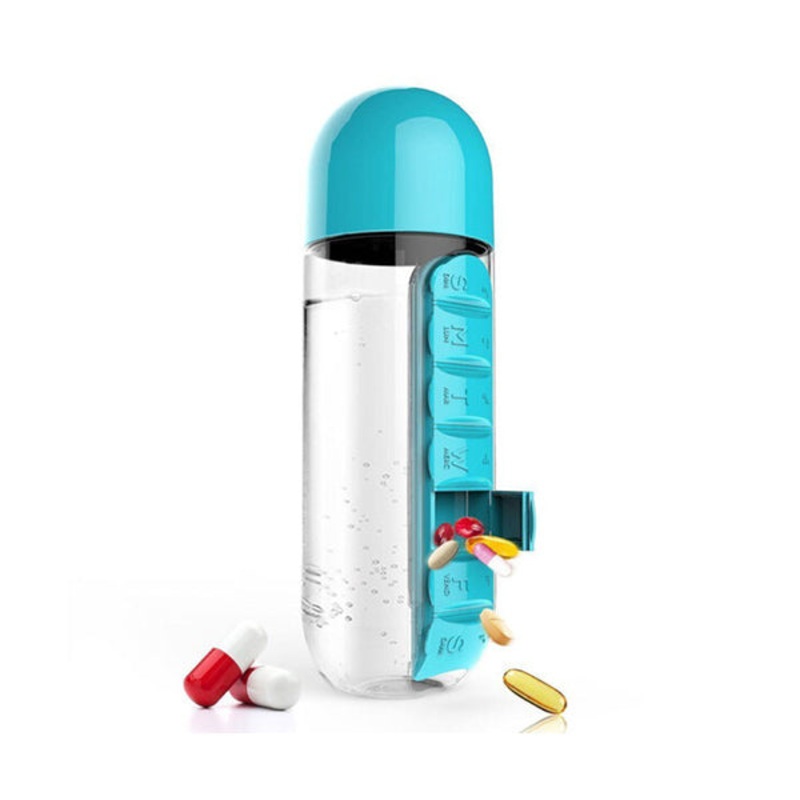 Daily Pill Box Organizer with Water Bottle
