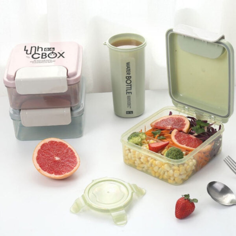 Square Set of Lunch Box & Water Bottle