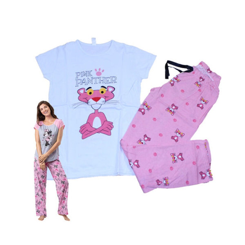 Womens Blue Cotton Printed Night Suit  Pink Panther – Size Large