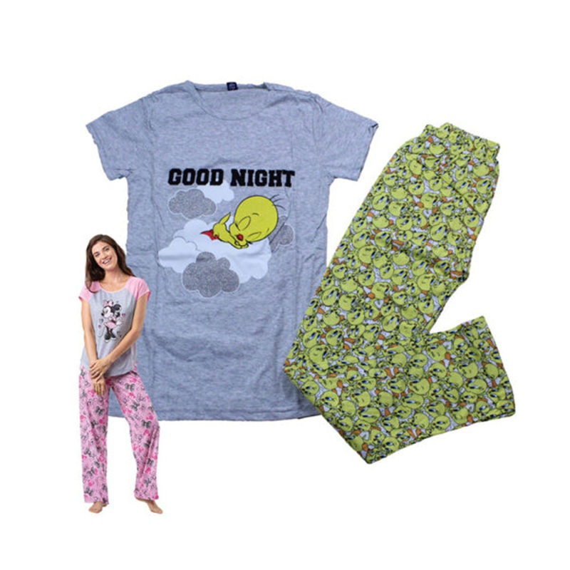 Womens Cotton Grey Printed Night Suit  Good Night Tweety – Size XL