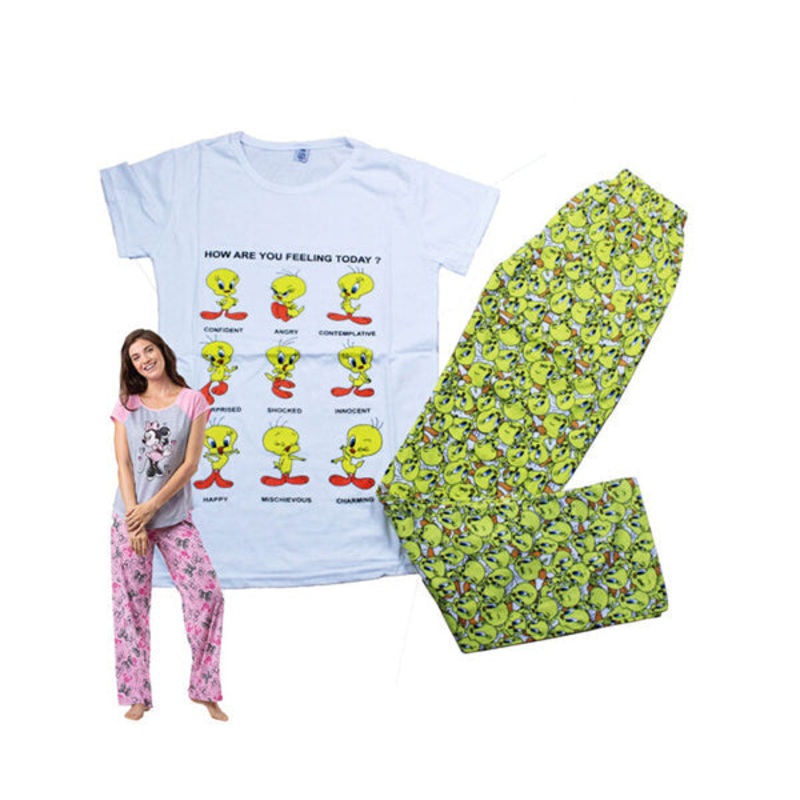 Womens Cotton White Night Suit  Tweety How Are You – Size Large