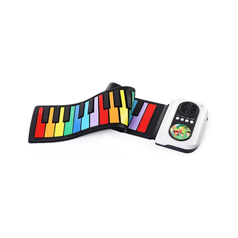 Flexible Roll-Up Keyboard Piano Portable Foldable Silicone Piano 37 Key with Speaker Rainbow – M409