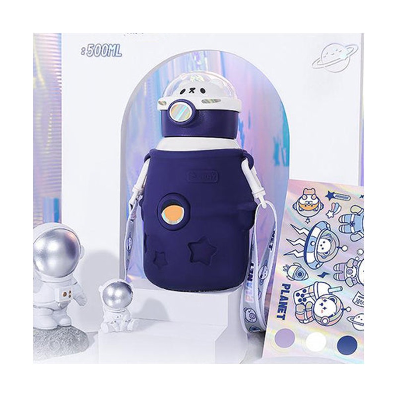 Cute Stainless Steel Water Bottle with Straw and Stickers 500ml – 10258