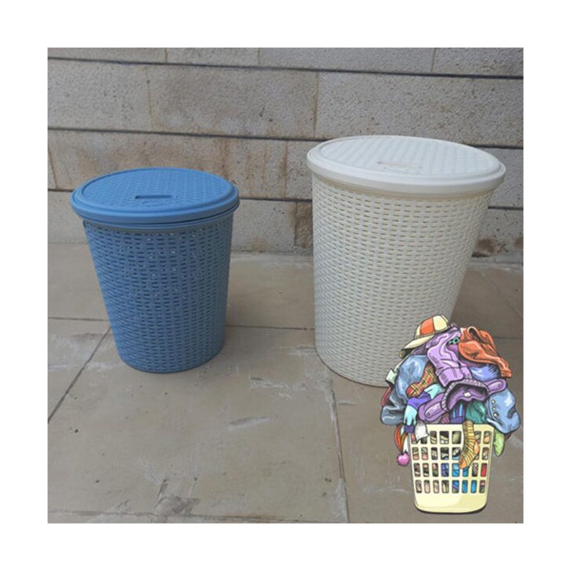 Deluxe Round Plastic Laundry Basket With Lid – Size Large – 96857