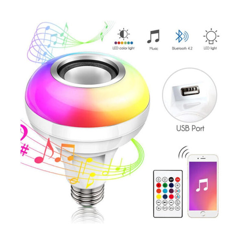 LED Music Bulb Bluetooth Speaker with USB Port & Remote