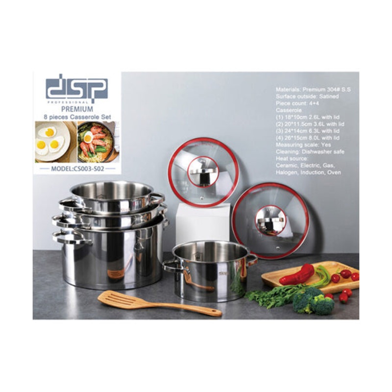 8 Pcs Dsp Deluxe Stainless Steel Casserole Cookware Set Cs003-s02