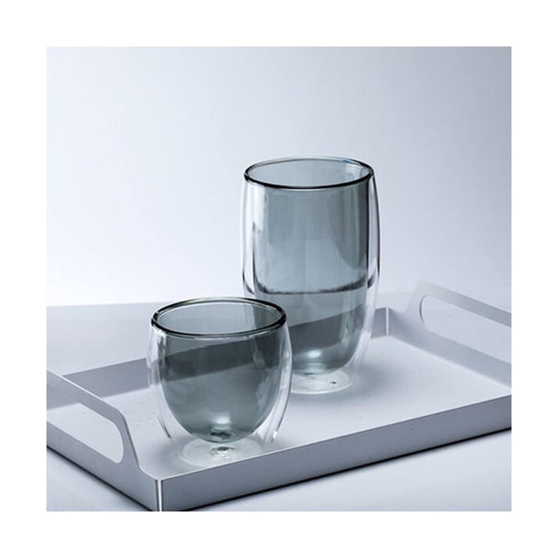250ml Grey Double Glass Cup (D8 X H9) CM – 11005