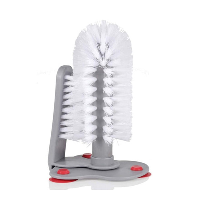 White Double Side Bar Glass Brush Washer Cleaner with Suction Base – 10660