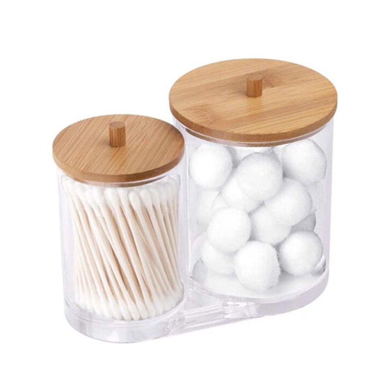 2-in-1 Cotton Buds Container Box with Bamboo Lid – 11149