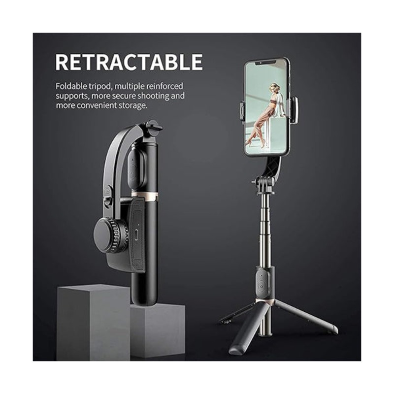 Gimbal Stabilizer & Tripod Q08 for Smartphones, Magic Snapshot with Extendable Bluetooth Selfie Stick and Tripod, Multifunction Remote 360 Automatic, Compatible with iOS and Android