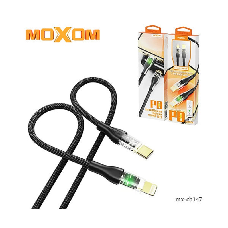 Moxom MX-CB147, USB-C to Lightning, Auto Power Off, Transparent USB Data Cable With LED Light