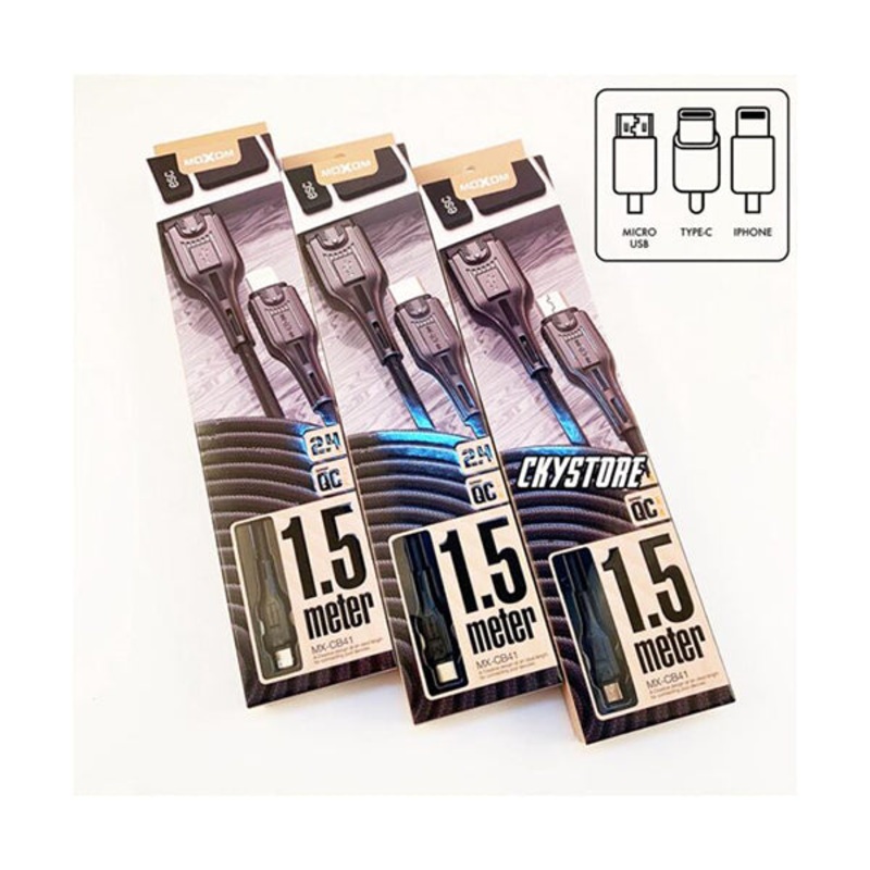 Moxom MX-CB41, 1.5 Meter 2.4A Fast Charging Data Cable, IOS, Type-C & MicroUSB