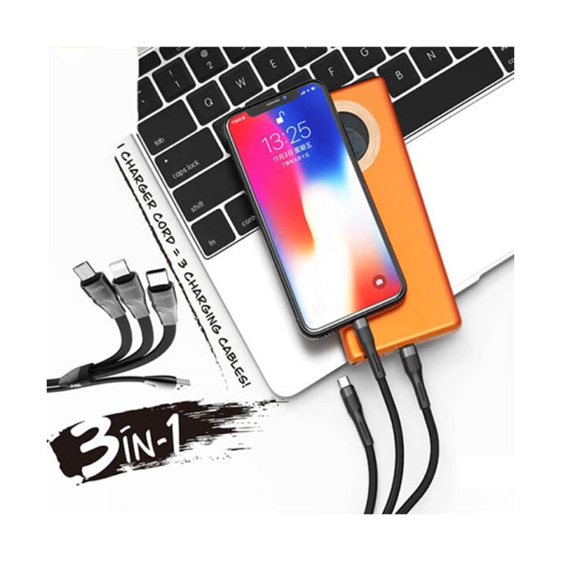 Hisoonton HST-238, 1.2 Meters, 3-In-1 Charging Cable, For IOS, MicroUSB & Type-C