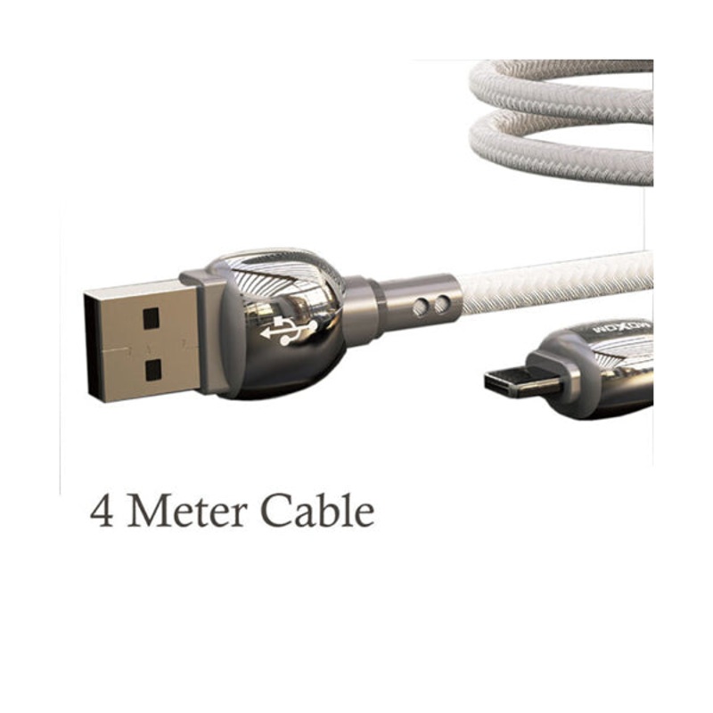 Moxom MX-CB44 4M Zinc Mirror Data Cable Metal Connector, IOS, MicroUSB & Type-C