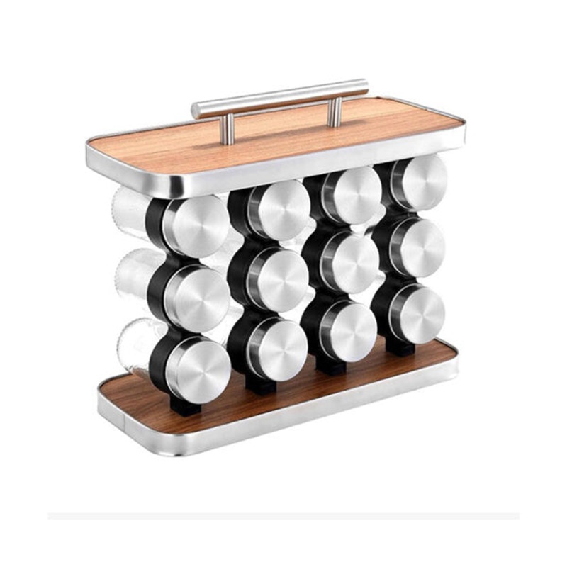 12-JARS Stainless Steel Wood Grain Spice Rack – 10496